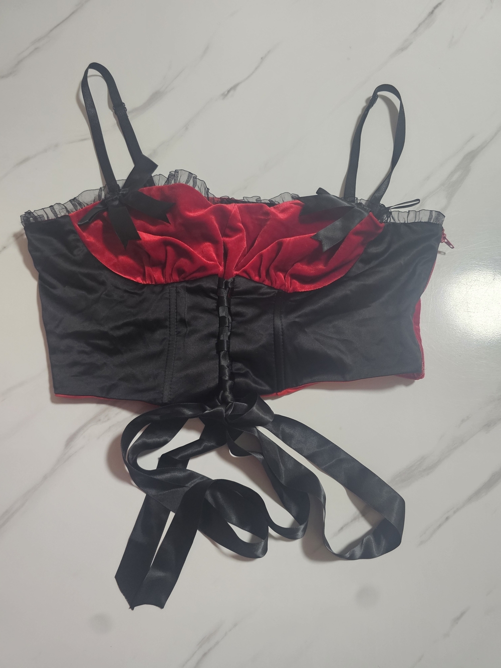 TRICKZ N' TREATZ Red & Black Velvet Corset Crop Top Size XL